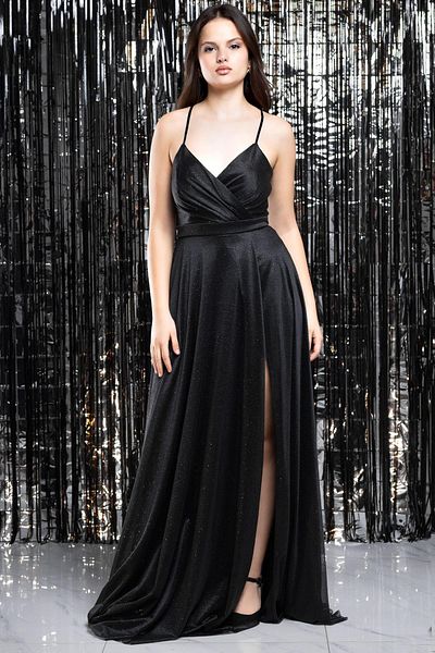 SUBU TASARIM Glitter Tulle Evening Dress Black Tbs366