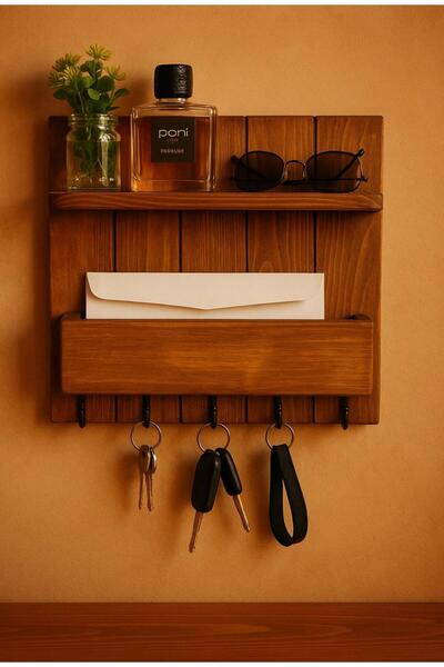 Kale tasarım Kale Home Ahşap Askılık Duvar Rafı Dekor Amaçlı Posta Kutulu Anahtarlık Duvara Monte Anahtarlık