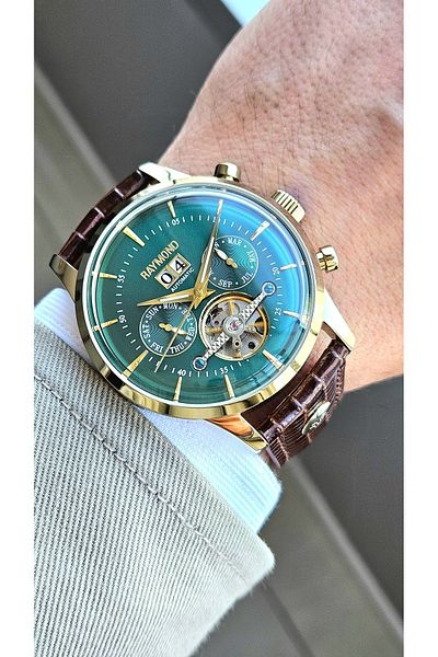 Raymond Rym-4123 Automatic Men's Wristwatch - Steel Case and Leather Cord - 2 Years Warranty
