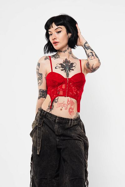 Bak Moda Red Lace Detailed Strappy Corset