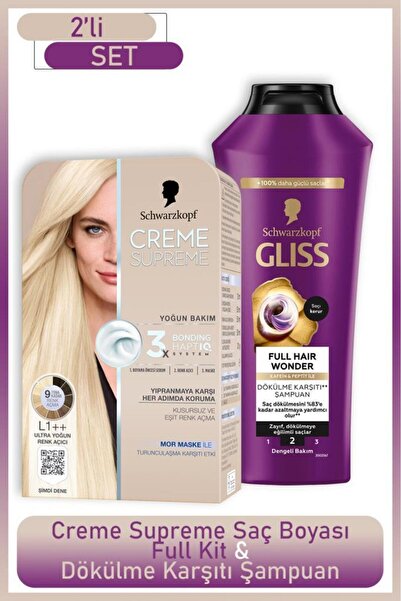 Schwarzkopf Creme Supreme Full Kit L1++ Renk Açıcı + Gliss Saç Dökülme Karşıtı Şampuan 400ml