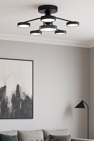 Fer Avize Zeyna 6lı Modern Tasarım 3 Renk Işık Veren Enerji Tasarruflu Led Avize Salon Giyinme Odası Mutfak