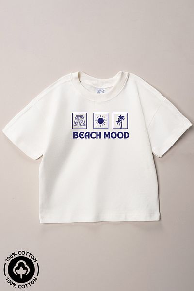 Miniel Unisex Crew Neck Beach Mood Printed 100% Cotton Oversize T-Shirt Baby-Child