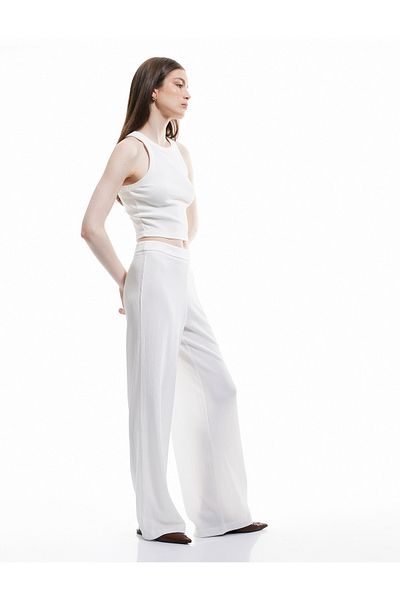 Koton Textured High Waist Wide Leg Trousers