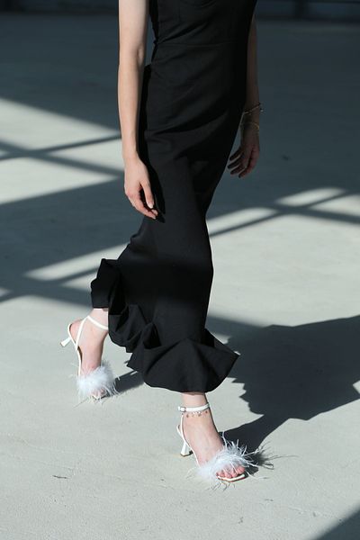 Letafia White Diva Feather Goblet Heeled Shoes