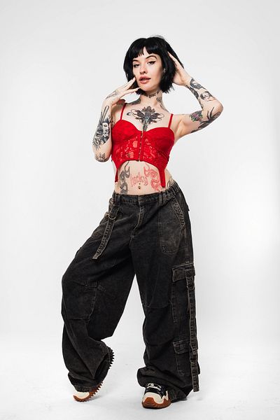 Bak Moda Red Lace Detailed Strappy Corset