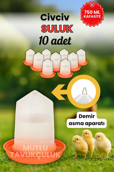 MUTLU TAVUKÇULUK 10 Pieces Chick Waterer Hanging Waterer 750 ml Pigeon Chick Dove Turkey Tumbler Keel Coop Cage Bird