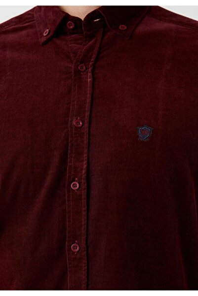 NCS Men's Velvet Shirt Bordo 100% Cotton Buttoned Collar Slim Fit Logo Detailed Shirt Jeans 7980