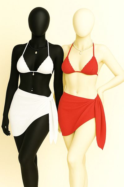 voops Set of 2 Beach Pareo Chiffon White and Red 150X50