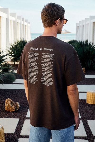 GRIMELANGE Benzo Men's Front Back Print Detailed 100% Organic Cotton Oversize Short Sleeve Dark Brown T-Shirt