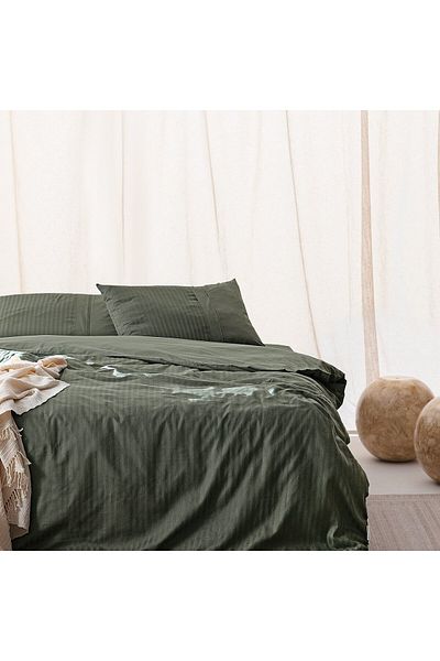 Madame Coco Adrien Doppelt gestreiftes Bettbezug-Set - Khaki