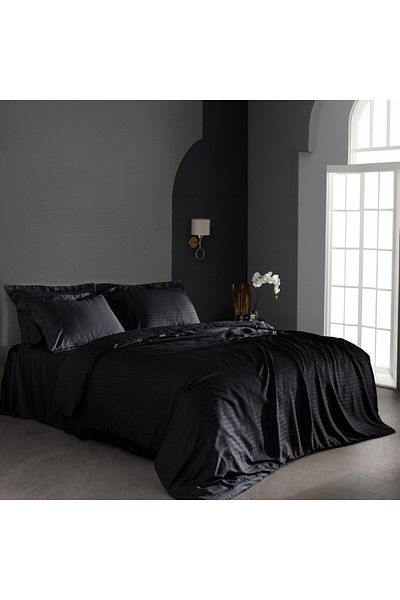 Madame Coco Lune Doppel-Bettbezug-Set aus Bambus-Satin, Schwarz