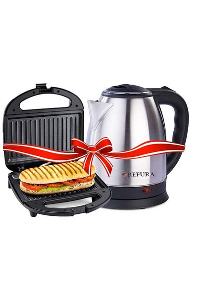 Klikon 2 Slice Non-Stick Sandwich & Panini Press Grill with Refura 1.8L Stainless Steel Electric Wat