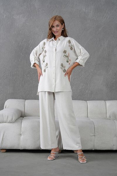 BURRASCA Embroidered Stone Linen Suit