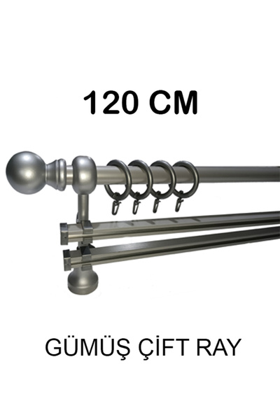 PERDE Mix 120 Cm Gümüş Metal Borulu Ahşap Ayak Ve Başlıklı Çift Raylı Rustik ...