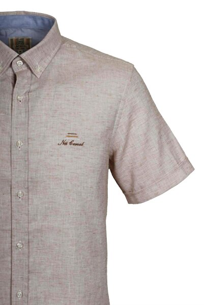 NCS Men's Beige Short Sleeve Summer Shirt Slim Fit Button Collar Cotton Thin Fabric Jeans 7174 Shirt