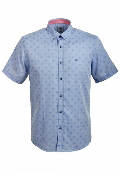 NCS Men's Blue Short Sleeve Summer Shirt Dot Points Pattern Slim Fit Button Collar Cotton Thin Fabric Jeans 7173 S