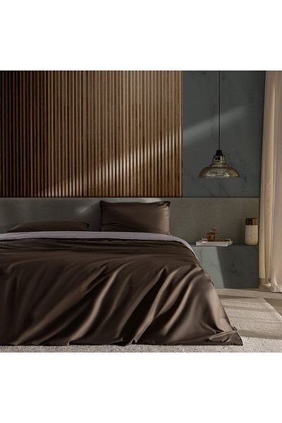 Madame Coco Avent Bettwäsche-Set, Doppelbett, 100 % Baumwolle, bedruckt, Satin, Braun