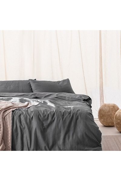 Madame Coco Adrien Doppelt gestreiftes Bettbezug-Set - Dunkelgrau