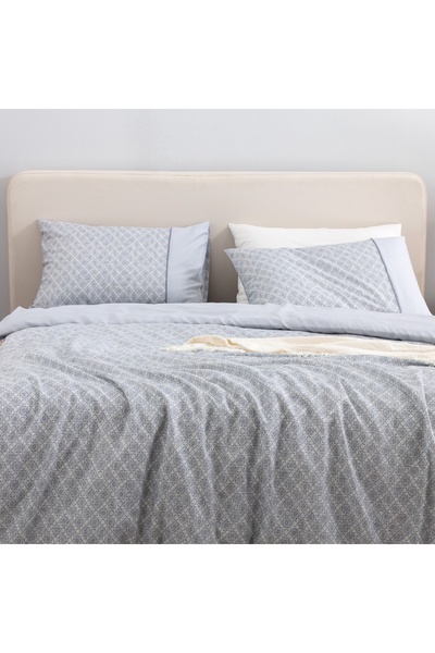 Madame Coco Clarice Doppelbettbezug-Set, 100 % Baumwolle, Madame Coco Crep, bedruckt, Blau/Grau