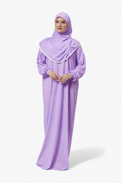 DAKKA KADİMA Prayer Dress 100% Cotton One Piece Patterned Purple