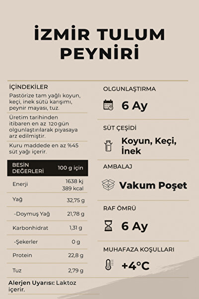 Ariste Tam Yağlı İzmir Tulum Peyniri 300 gr –Dinlendirilmiş