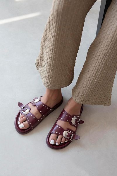STRASWANS Gavi Γυναικεία Drop Detail Daily Comfort Δερμάτινες Παντόφλες Claret Red