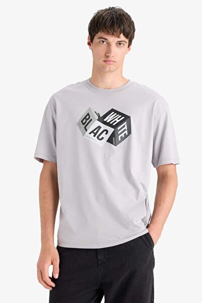 DeFacto 100% Cotton Oversize Wide Fit Crew Neck Printed Short Sleeve T-Shirt S9343Az25Sm