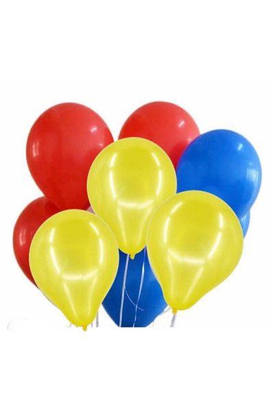 Deniz Party Store Snow White Metallic Red Yellow Dark Blue Balloon Set 15 Pieces