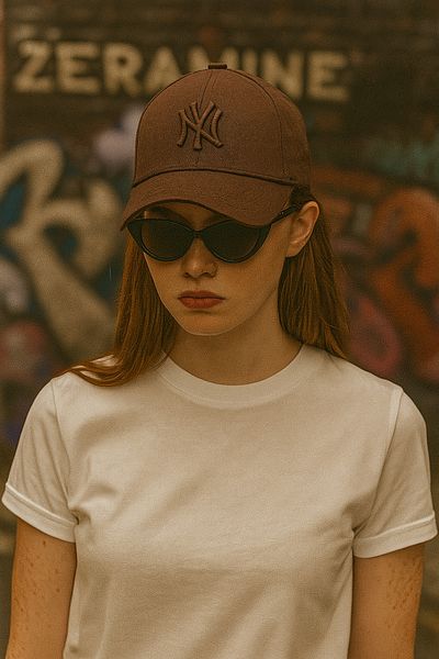 ZERAMİNE Unisex Baseball Ny Embroidered Hat Velcro Brown