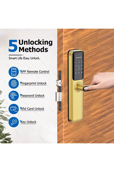 AREB Smart Lock Wifi Gold 85 * 50 – 5 Unlocking Methods, Auto-lock, Anti-theft Security For Home