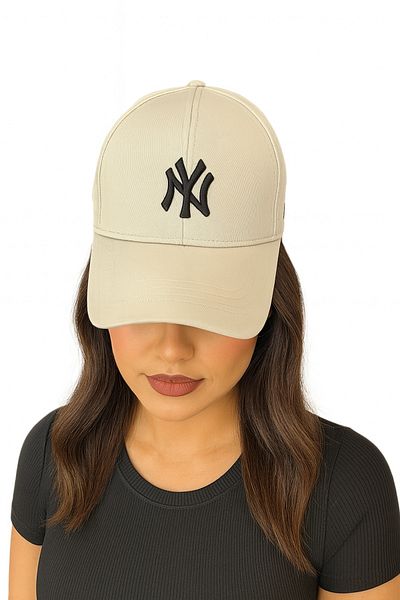 ZERAMİNE Beige Unisex Baseball Ny Embroidered Hat Velcro