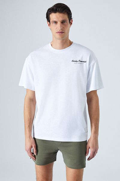 GRIMELANGE Sunday Men's Crew Neck Short Sleeve Oversize White T-Shirt