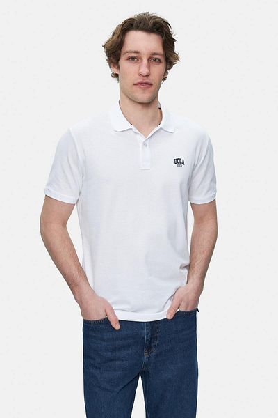 UCLA Lakes White Polo Collar Embroidered Men's T-shirt