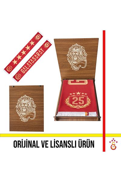 Galatasaray Licensed Red 5 Star 25 Championship Special Shawl Scarf Gift Lion Wooden Boxed
