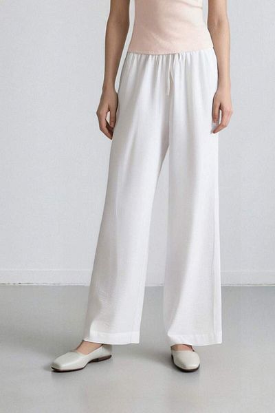 DeFacto Wide Leg Double Pockets High Waist Wide Leg White Palazzo Trousers F2662Ax25Sm
