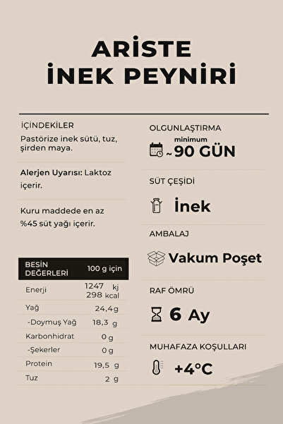 Ariste Tam Yağlı İnek Beyaz Peyniri 450 gr – Dinlendirilmiş