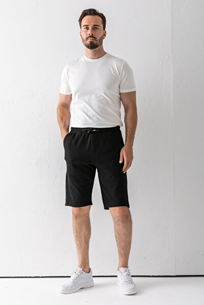 JB John Borners Ανδρικό ελαστικό σορτς με κορδόνια με υφή με τσέπες μαύρο - 8043