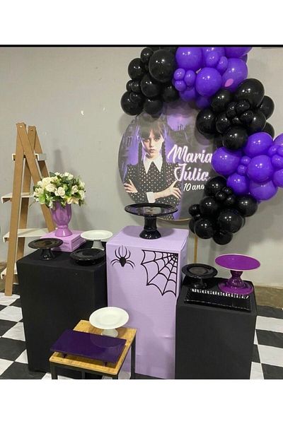 Deniz Party Store Wednesday Themed Purple Black Chain Balloon Set