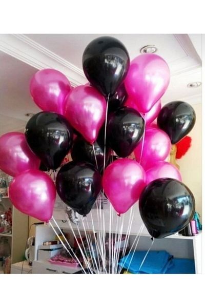 Deniz Party Store Black Pink Metallic Fuchsia Black Balloon 12 Inch 10 Pieces