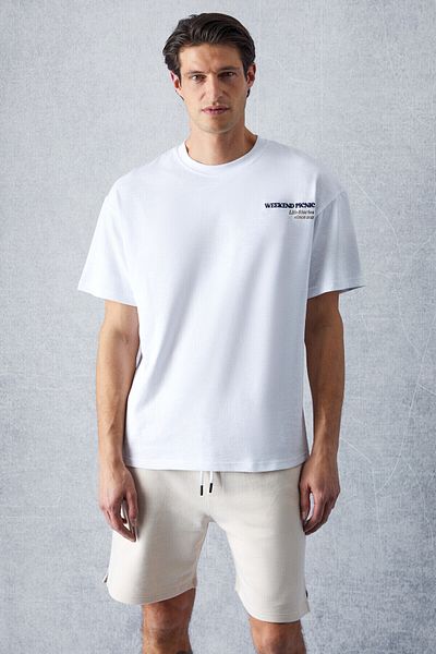 GRIMELANGE Picnic Men's Oversize Fit White T-Shirt