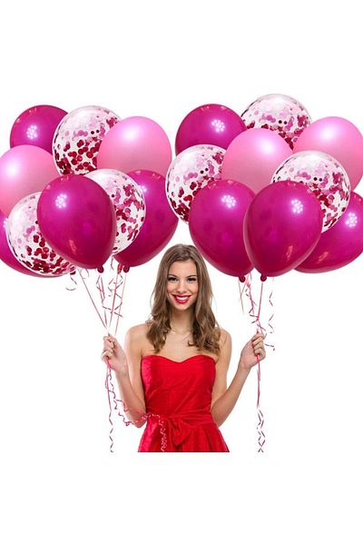 Deniz Party Store Metallic Fuchsia Pink Fuchsia Confetti Transparent Balloon 12 Inch 15 Pieces