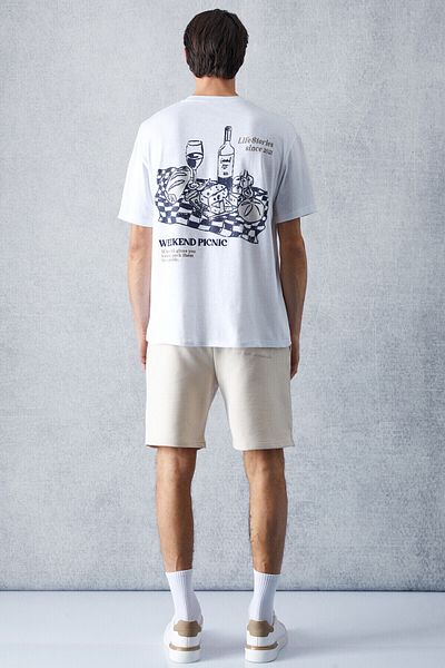 GRIMELANGE Picnic Men's Oversize Fit White T-Shirt