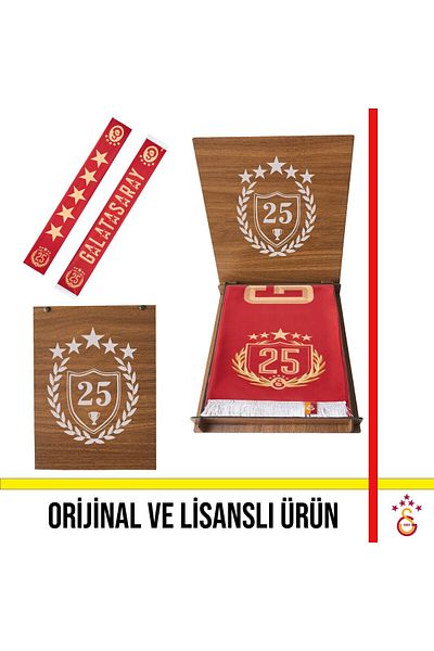 Galatasaray Licensed Red 5 Star 25 Championship Special Shawl Scarf Champion Special Wooden Box