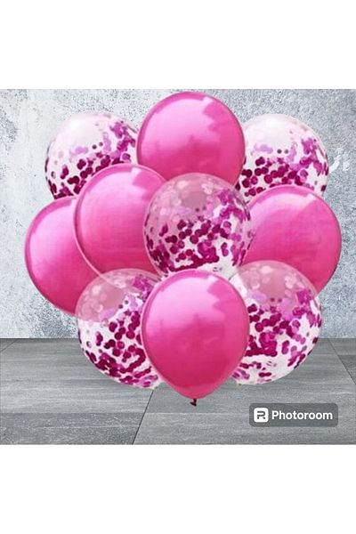 Deniz Party Store Fuchsia Confetti Transparent metallic Fuchsia Balloon Set 10 Pieces
