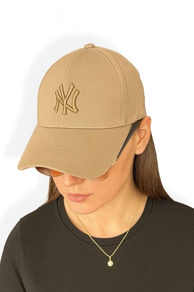 ZERAMİNE Unisex Baseball Ny Embroidered Hat Velcro Dark Beige