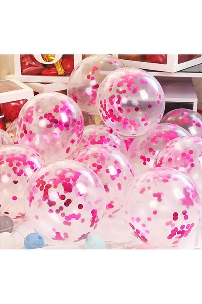 Deniz Party Store Transparent Balloon with Fuchsia Confetti 10 Pieces