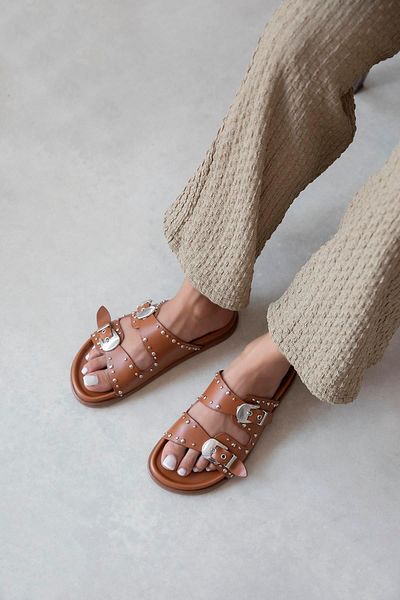 STRASWANS Gavi Γυναικεία Drop Detail Daily Comfort Δερμάτινες Παντόφλες Καφέ