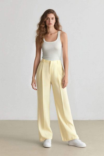 DeFacto Straight Fit Linen Fabric Palazzo Trousers High Waist Long Length F0112Ax25Sm
