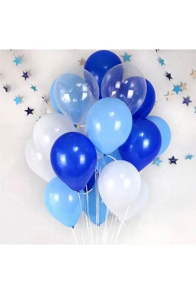 Deniz Party Store Pastel Dark Blue Light Blue White Transparent Balloon Set 14 Pieces